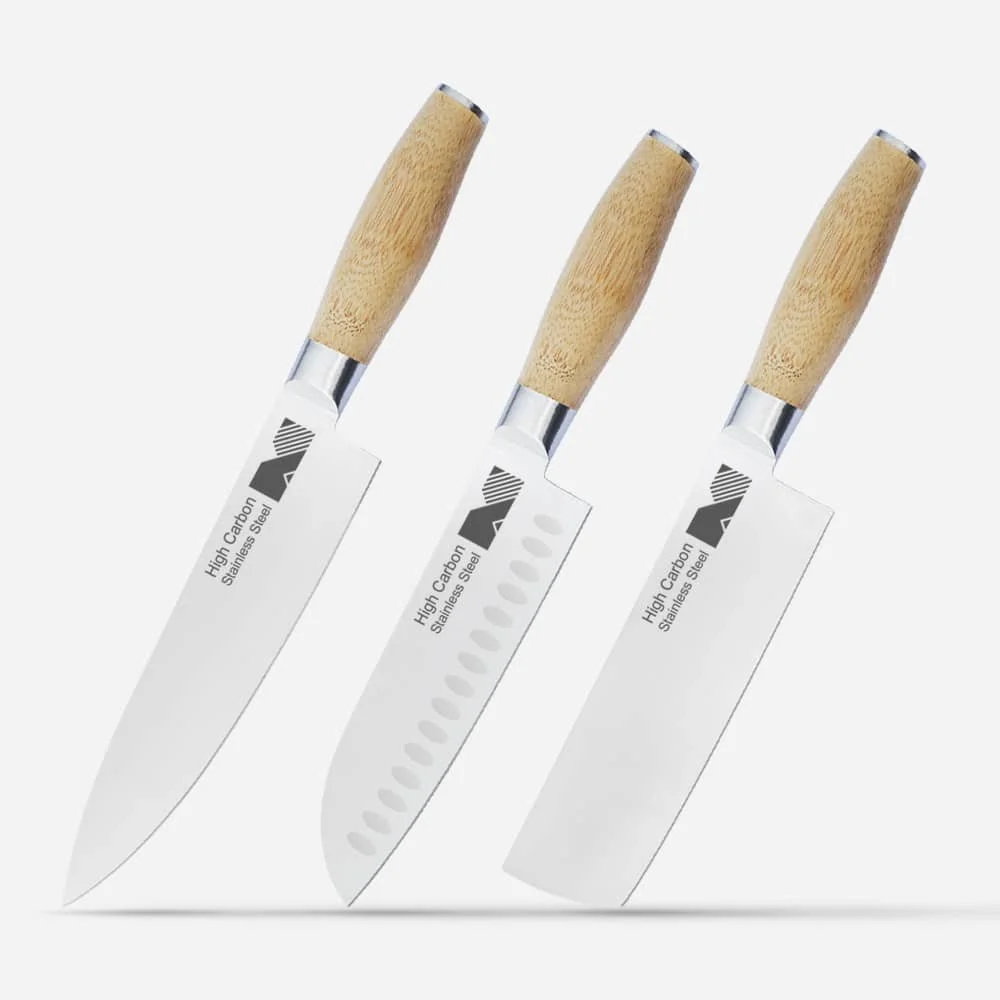 Set of 3 Kitchen Knife with Bamboo Handle