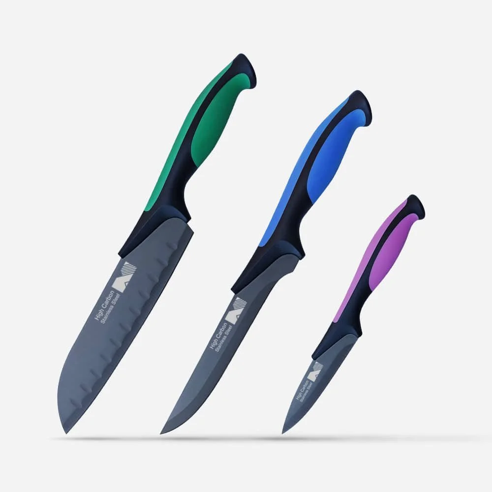 Set of 3 2-Tone PP Handle Knife Set
